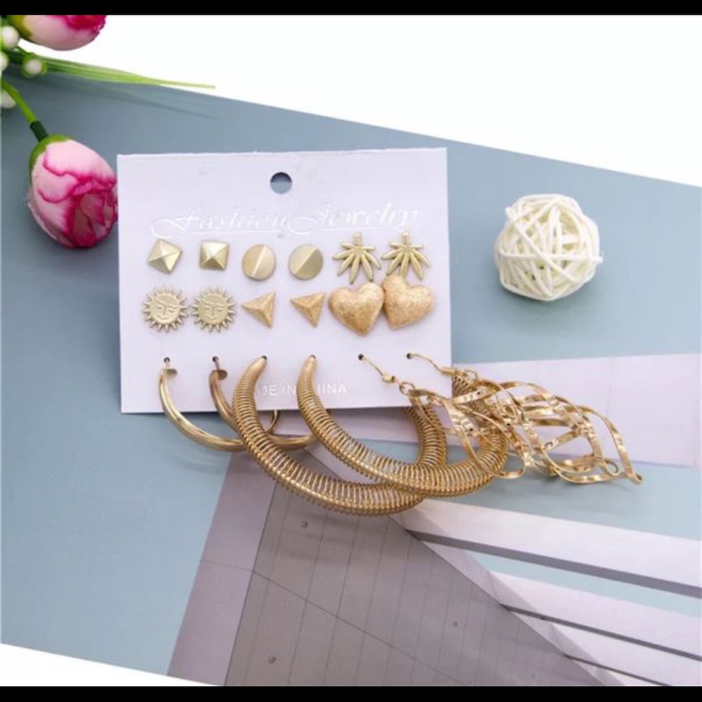 9 Sets Fashion Stud Earrings For Woman